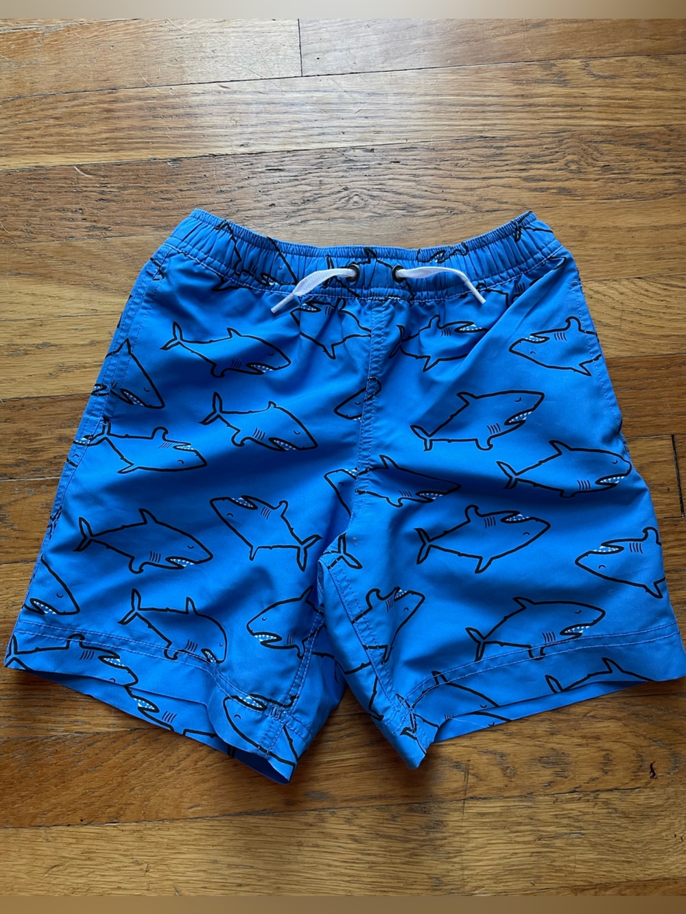 Hanna Andersson Blue Shark Print Swim Trunks Shorts 6-7